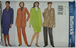 5211 Butterick SO EZ UNLINED LONG JACKET, TUNIC, BOTTOMS PATTERN 28W-32W or 16W-20W Uncut Choice